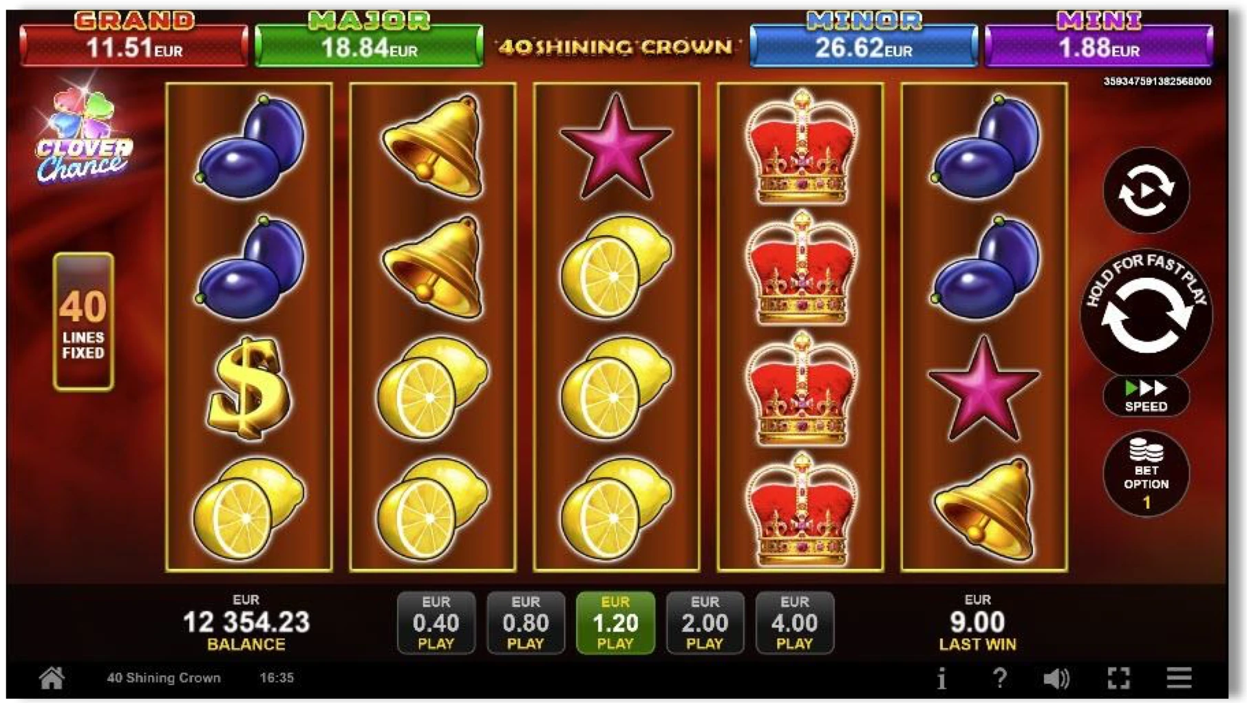 Schermata ufficiale 5 per 4 di 40 Shining Crown con 40 linee fisse