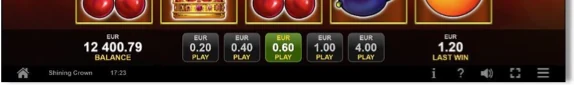 Barra Last Win con il valore dell'ultima vincita in Shining Crown