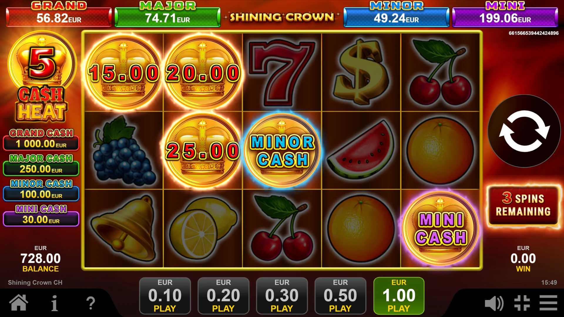 Cash Bonus Free Spins di Shining Crown Cash Heat