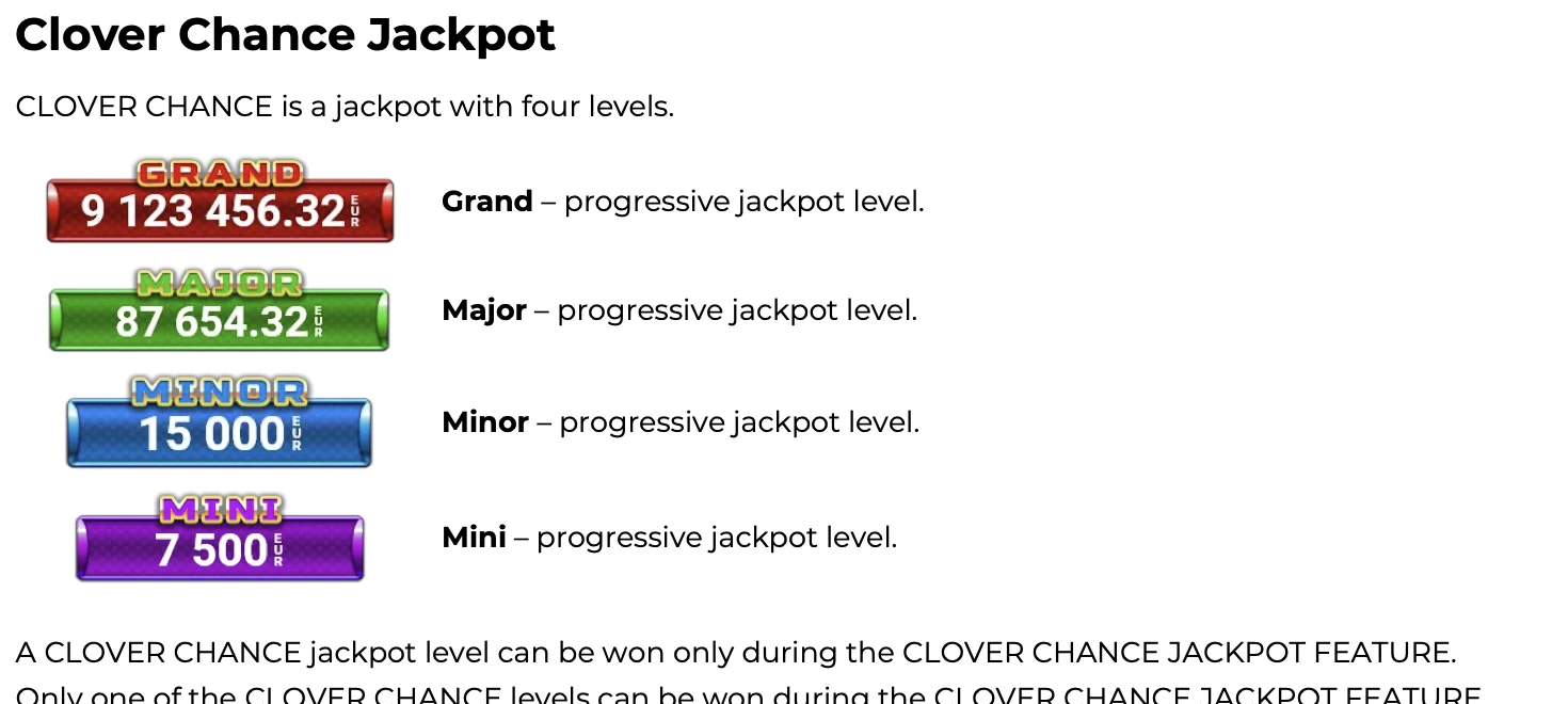 Quattro livelli progressivi Clover Chance