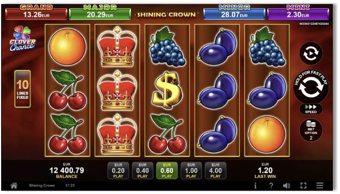 Schermata ufficiale di Shining Crown Clover Chance con 10 linee