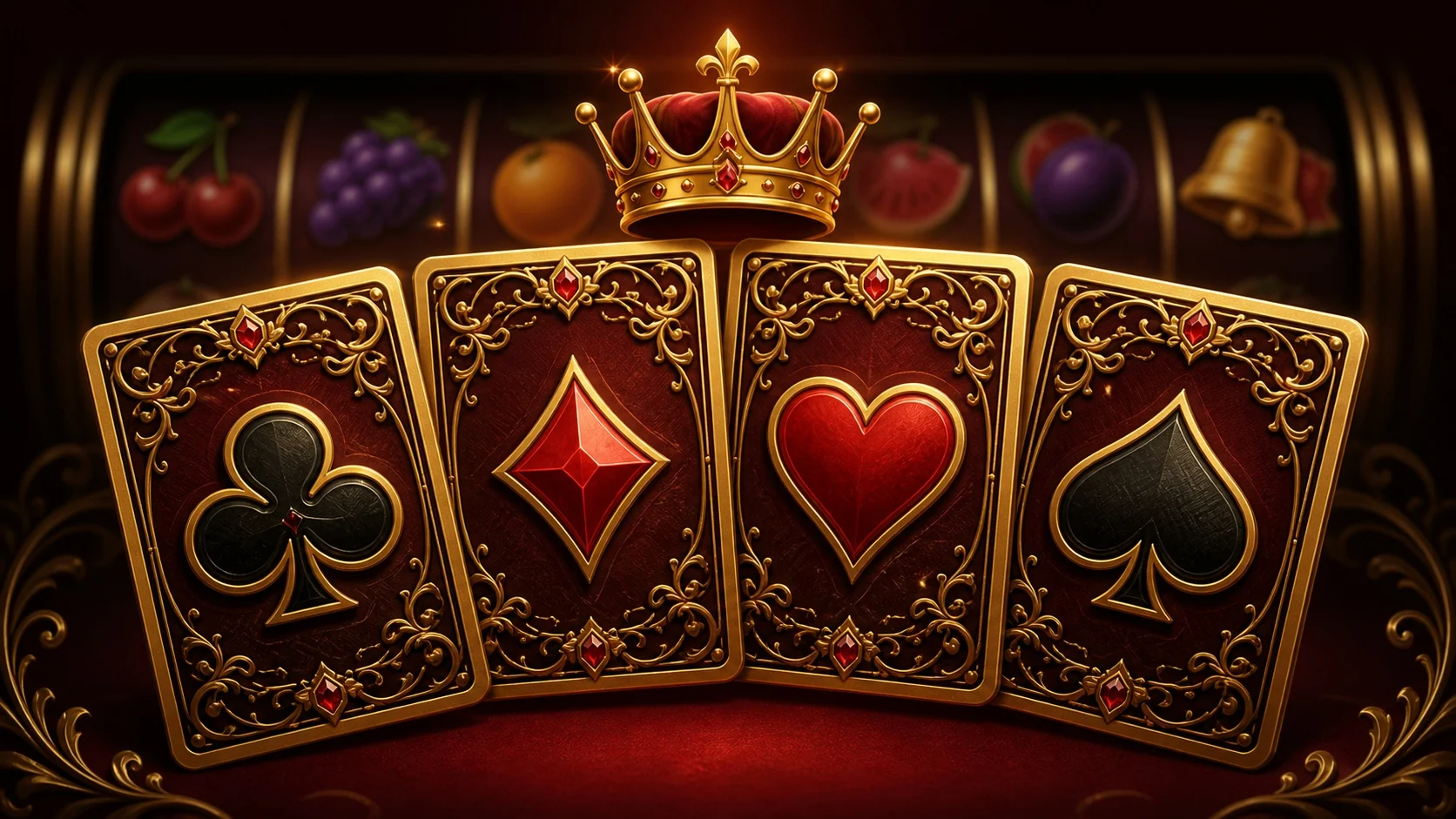 Jackpot Cards con i quattro semi Fiori, Quadri, Cuori e Picche